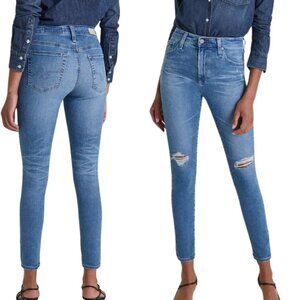 AG Jeans Farrah High Waist Skinny Ankle Distressed Knee Rips Light Wash 25 NWOT